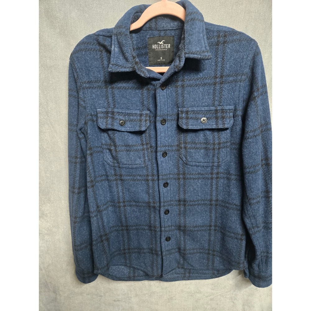 Hollister Mens‎ Blue Plaid Fleece Shirt Jacket Button Down Small 32552174